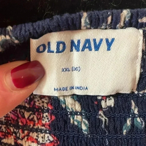 Old Navy XXL(16) Navy Floral Spaghetti Straps Crinkle Maxi Dress - Picture 7 of 9